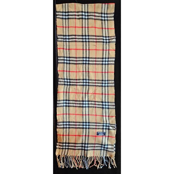 BURBERRYs of London 100% Lambswool BEIGE Scarf Shawl Nova Check Vintage (Longer) - Picture 6 of 9